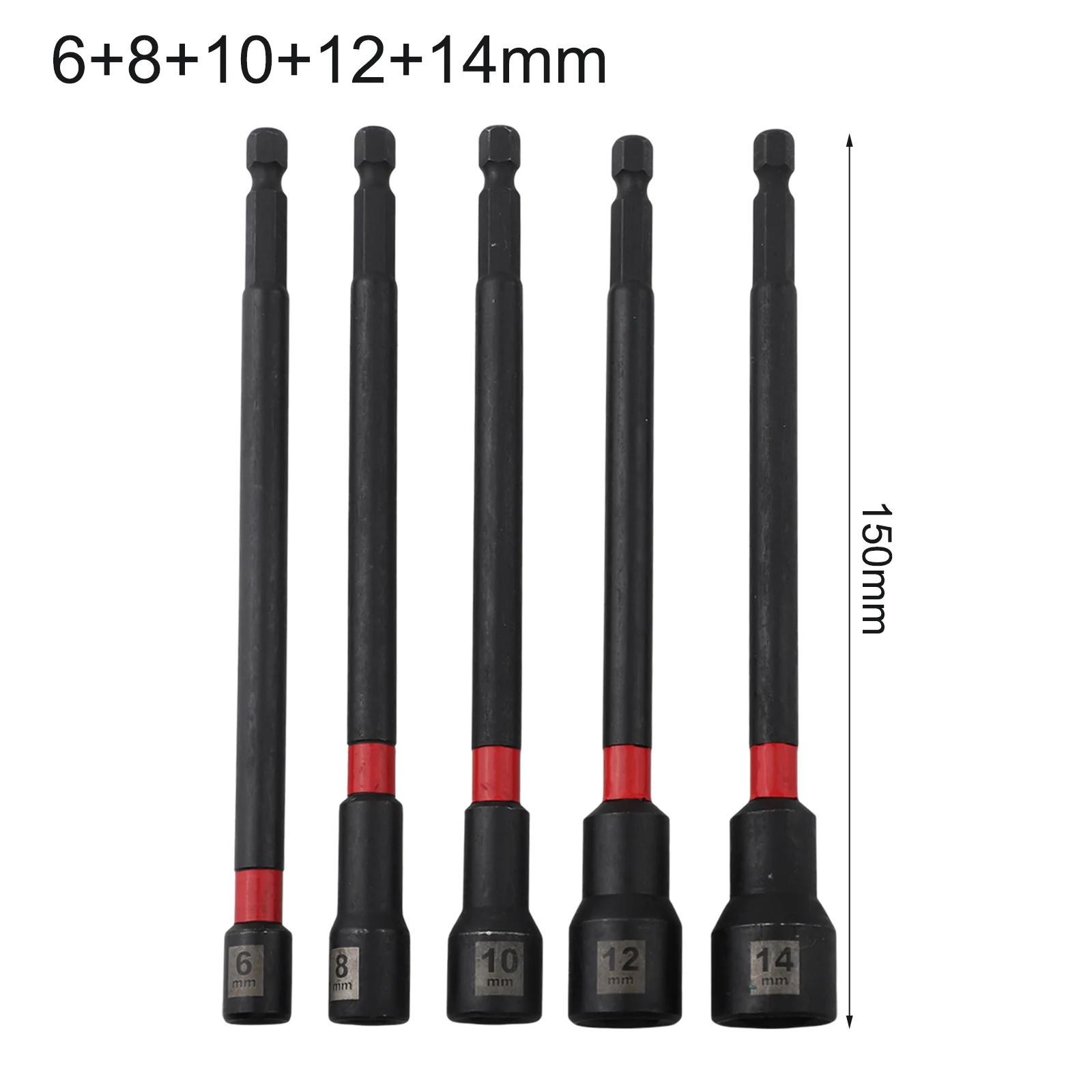 5PCS 6 Zoll Magnetische Mutter Fahrer Set Lange Mutter Fahrer Für Schlagbohrmaschine Hex Buchse Adapter 6/8/10/12/14mm Legierung Stahl Schraubendreher – Detail 5