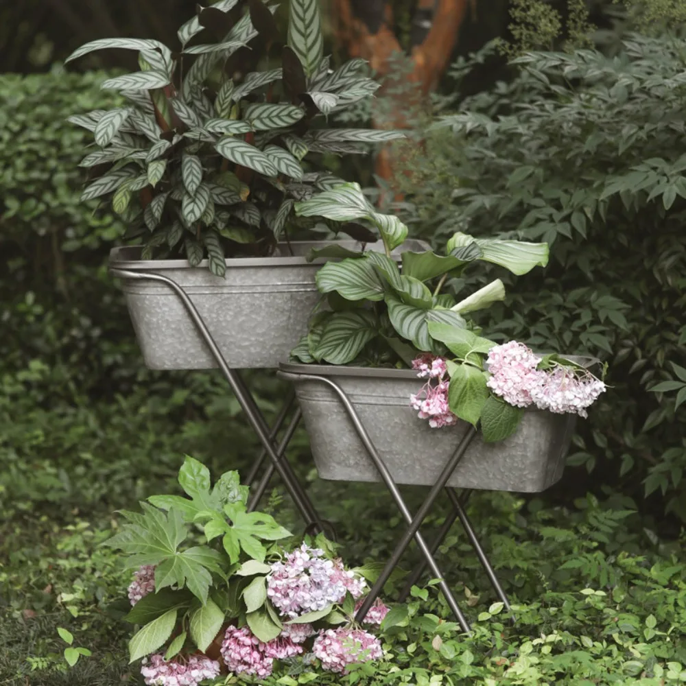

American Pastoral Tin Flower Pot Gardening Tools Pothos Cross Flower Stand Courtyard Balcony Floor Flower Pot Wholesale