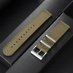 Premium Quick Release Canvas Nylon Watch Strap - Durable Replacement Band - 22mm (Army Green)