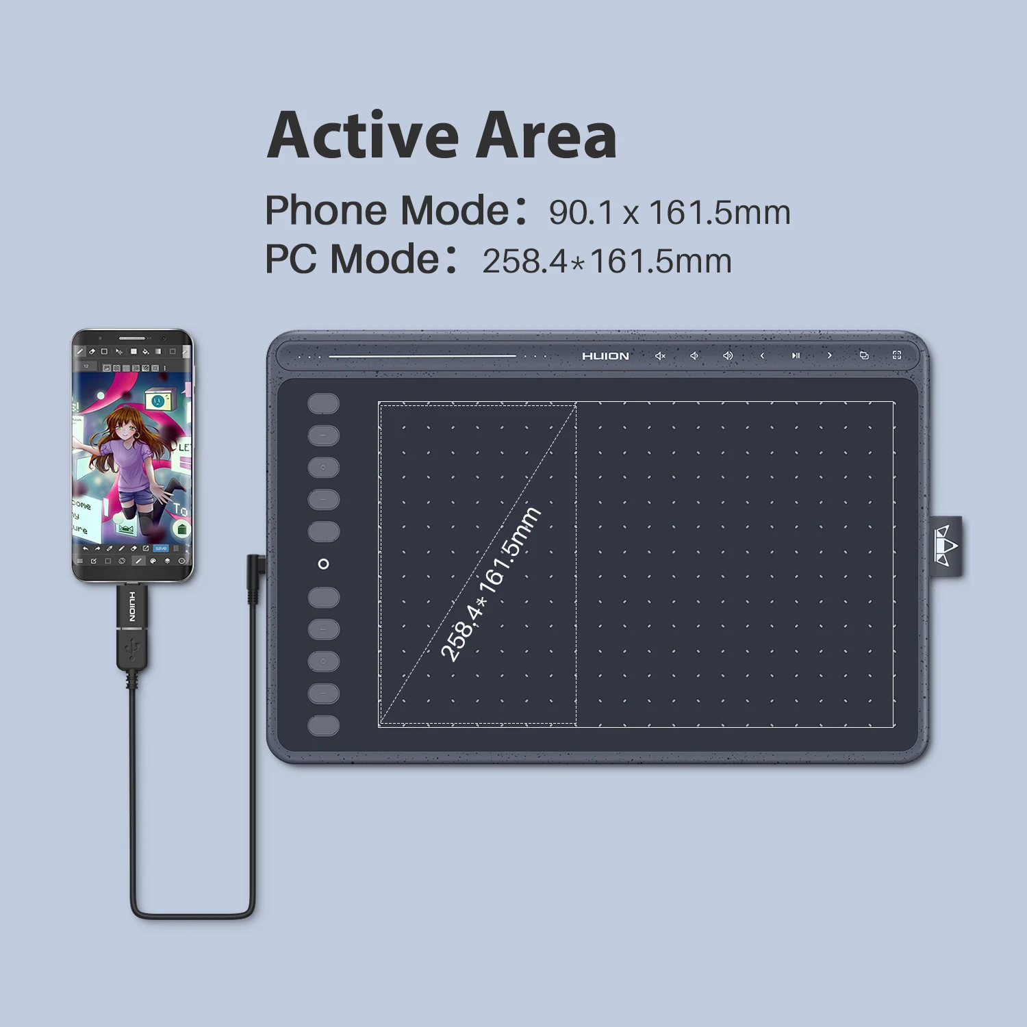 HUION HS611 그래픽 드로잉 태블릿 (배터리 없는 스타일러스 포함) 10.1인치 8192 레벨 안드로이드 지원 디지털 아트 태블릿