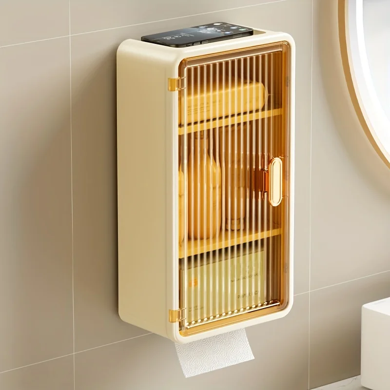 Wall Mounted Makeup Storage Box Hanging Drawer-type Cosmetics Organizer Punch Free Dust-proof Storage Rack with Lid Tissue Box 5