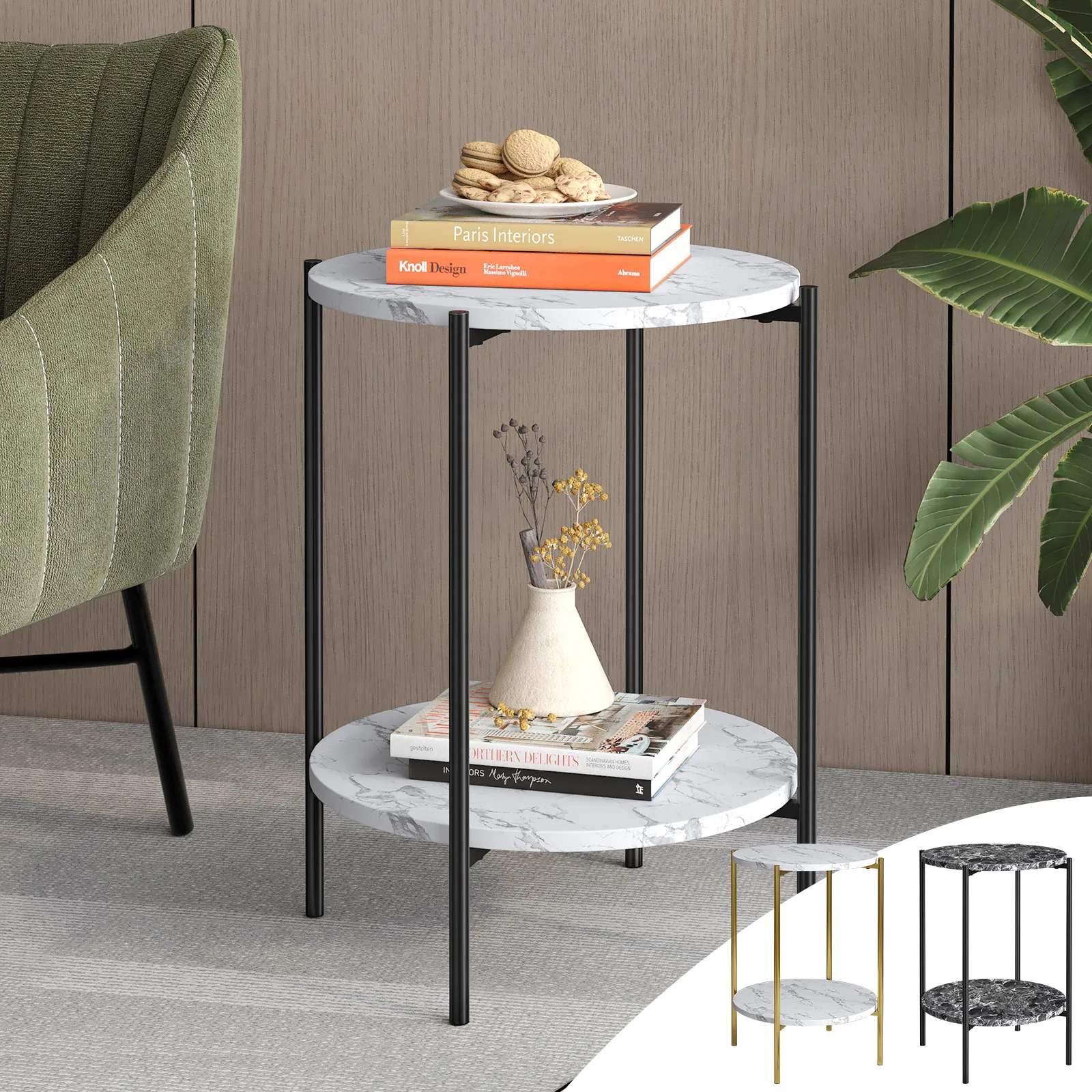 ALFORDSON Side Table Sofa End Bedside Nightstand Round Marble Shelf