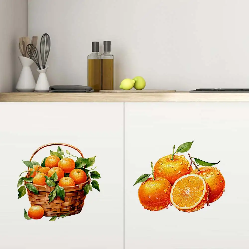Wall Stickers Self Adhesive Stickers Kitchen Wall Sticker Oil Proof Film Hand-Painted Oranges Fruit Sticker Kitchen Dining Room Refrigerator Waterproof Decal