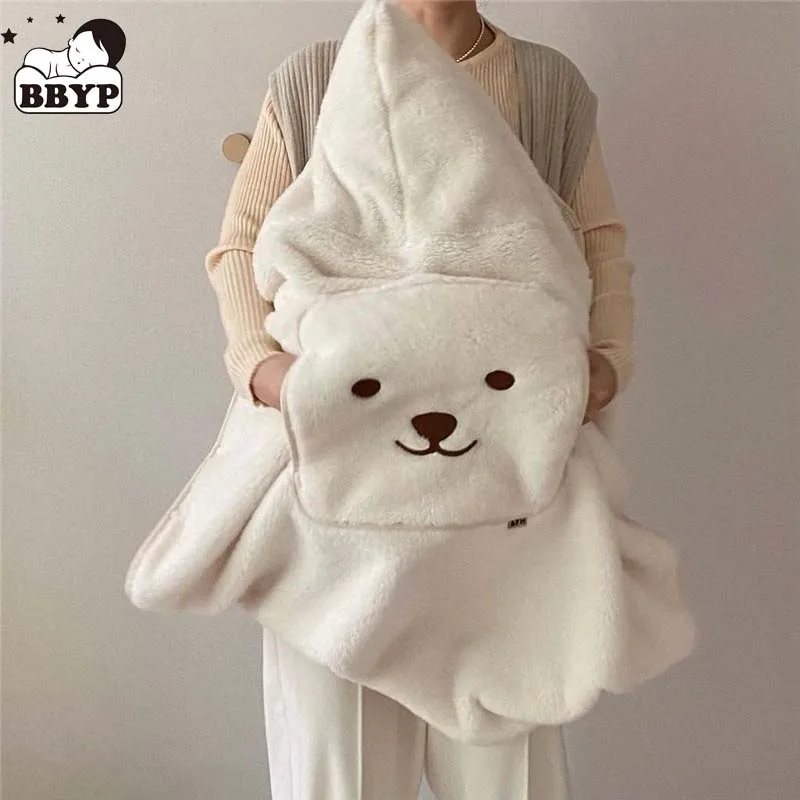 

Coral Fleece Baby Blanket Embroidered Bear Winter Comforter Baby Clothes Warm Stroller Blanket Infant Cloak Nap Cover Outwear