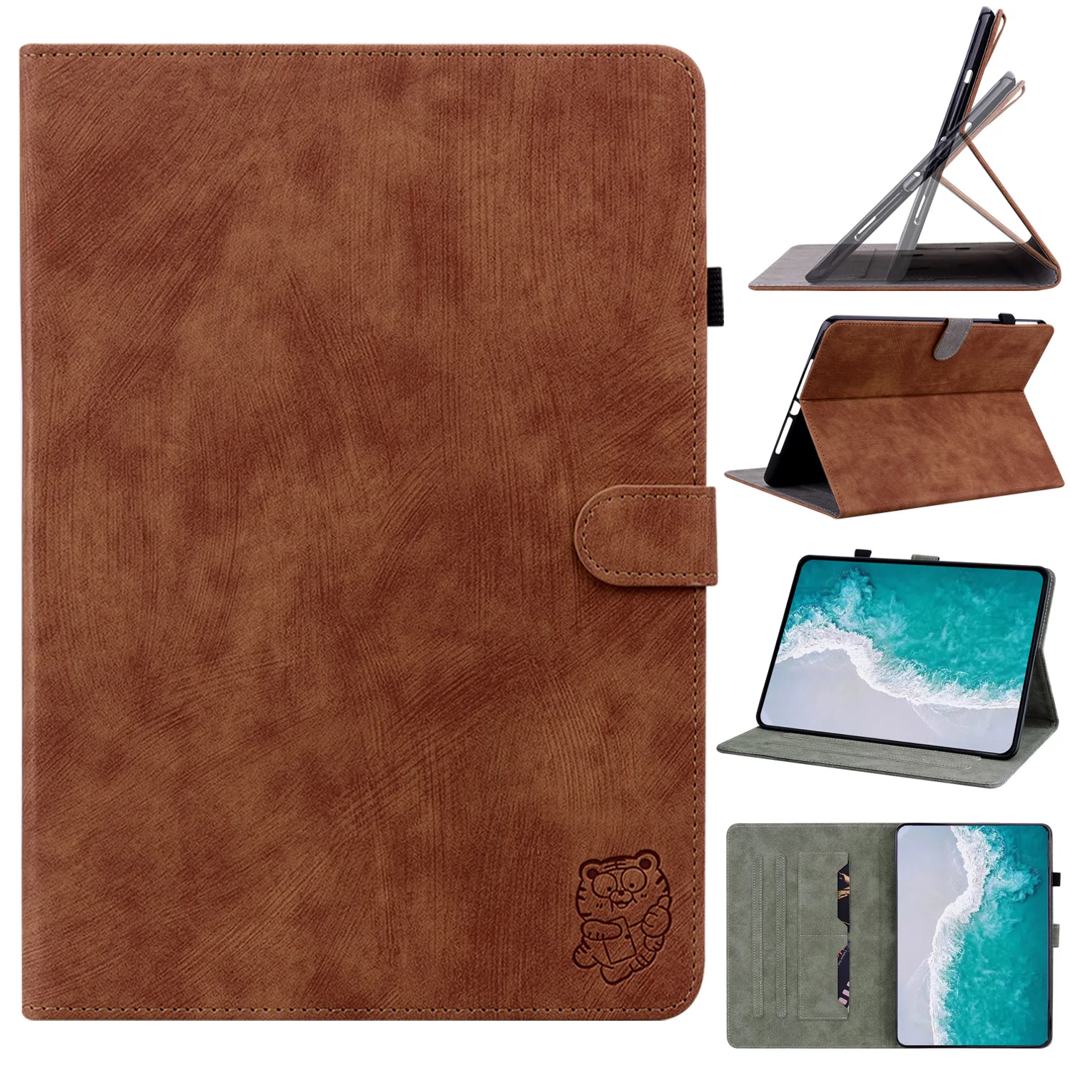 Capa de Tablet de Couro para Ipad Estojo Inteligente Carteira Tigre Bonito 9.7 10.2 Mini6 Air Pro 11 2023 9th 8th 7th 6ª Geração