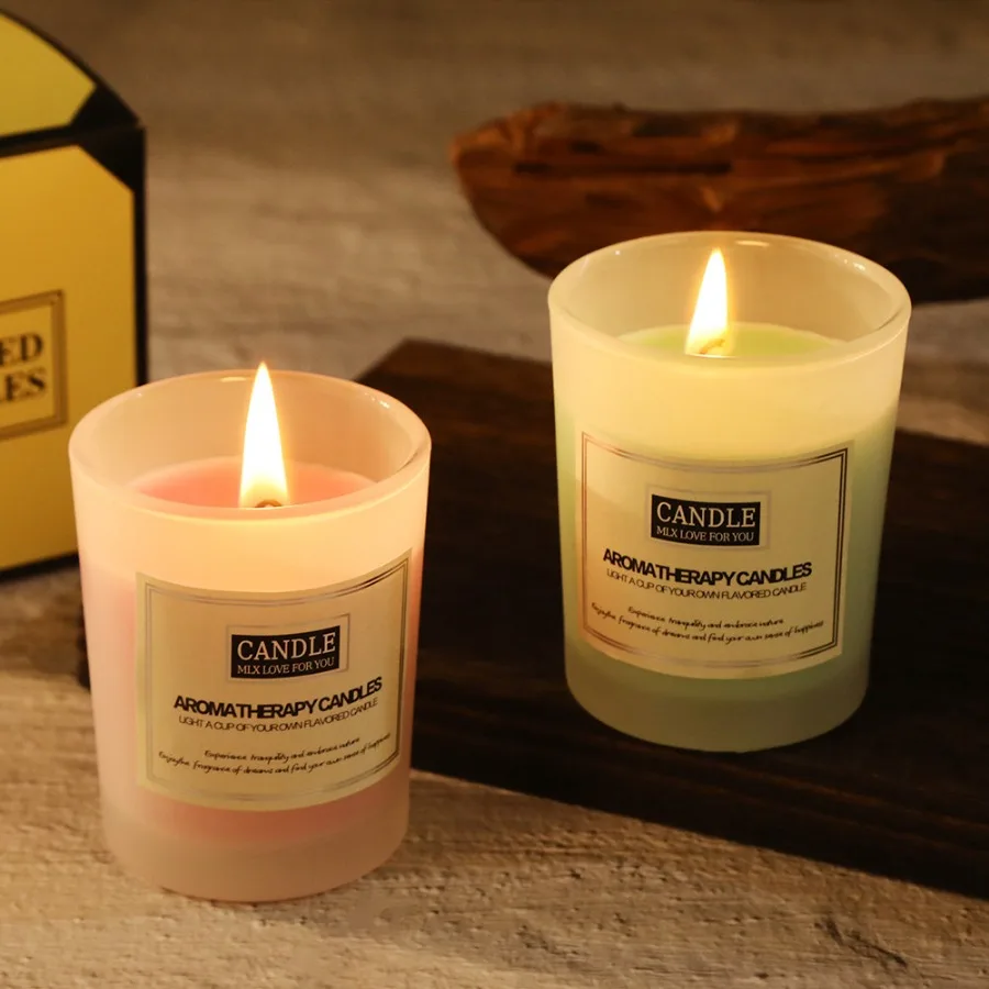 Three Color Glass Cup Aromatherapy Candle 1pc 50g Smokeless Fragrance Soy Wax Fragrance Candle With Hand Gift