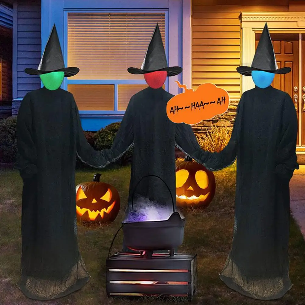 

120CM Light-Up Witches With Stakes Halloween Garden Activated Witches Hands Sound Sensor Control Holding Voice Screaming De V5Z3