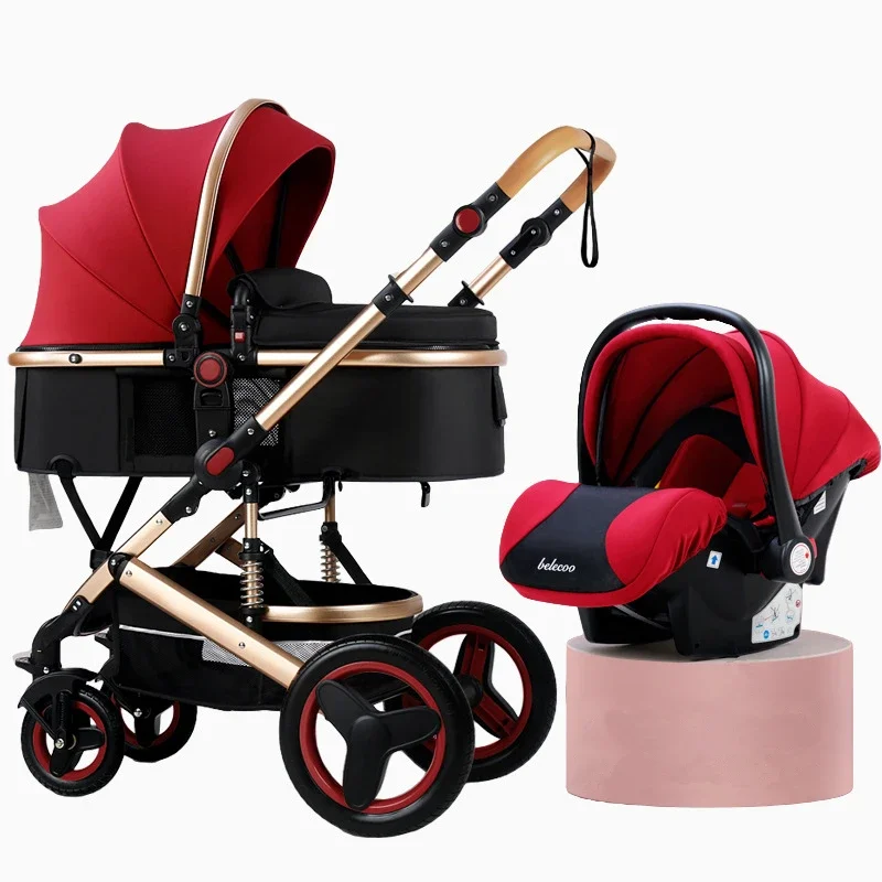 High Landscape Baby Stroller 3 in 1 With Car Seat and Stroller Luxury Infant Set Newborn Baby Car Seat Trolley