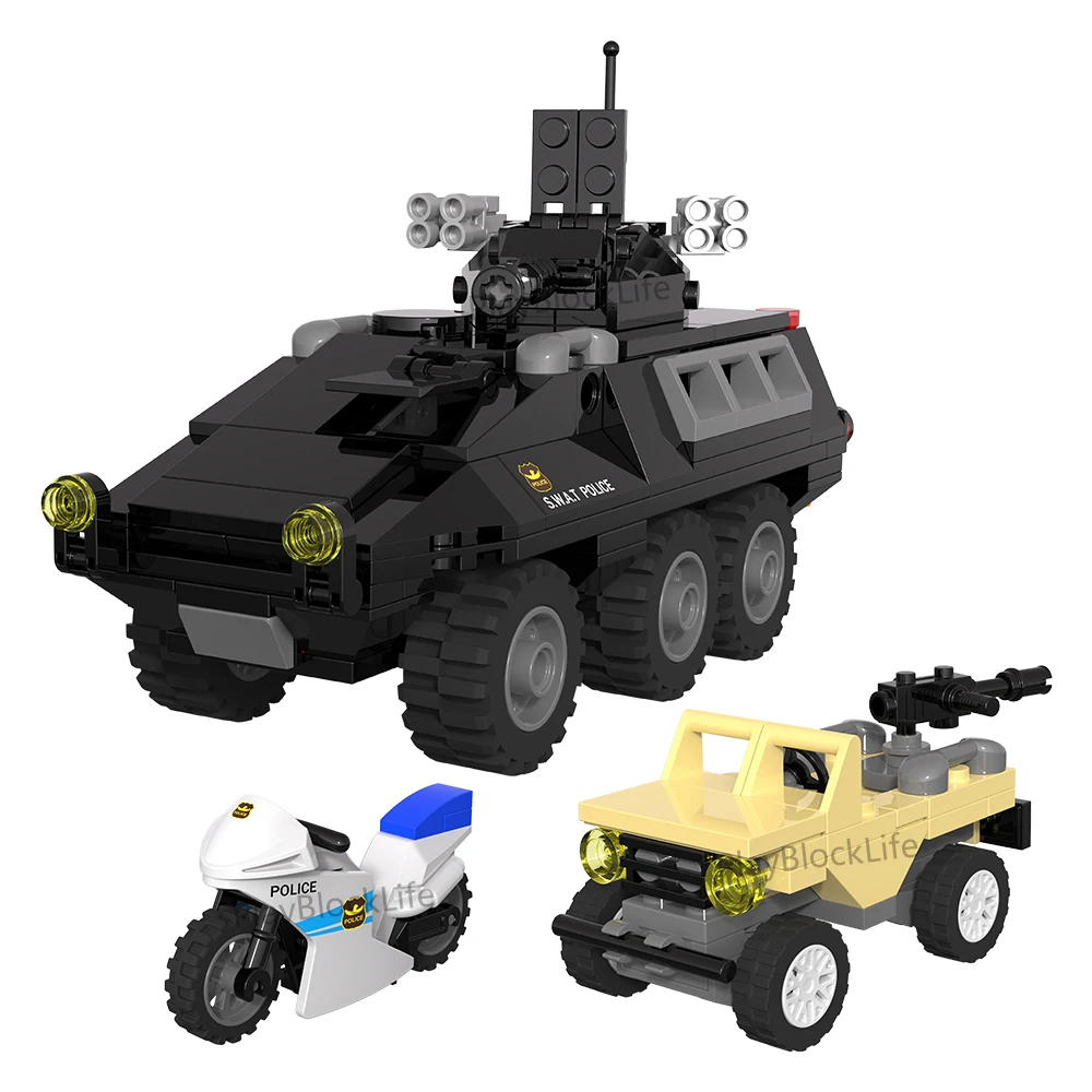 

City Police Wheeled Explosion-proof Patrol Vehicles Motorcycles DIY Accessories Building Blocks Bricks Toys Gifts