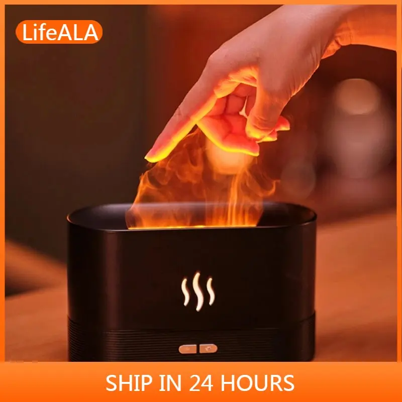Flame Aroma Diffuser Air Humidifier Ultrasonic Cool Mist Maker Fogger Led Essential Oil 3D Effect Fire Lamp Difusor