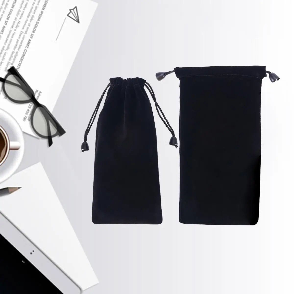 2 Pcs Watch Storage Bag with Drawstring Jewelry Bags Fold Cloth Pouches Black Travel