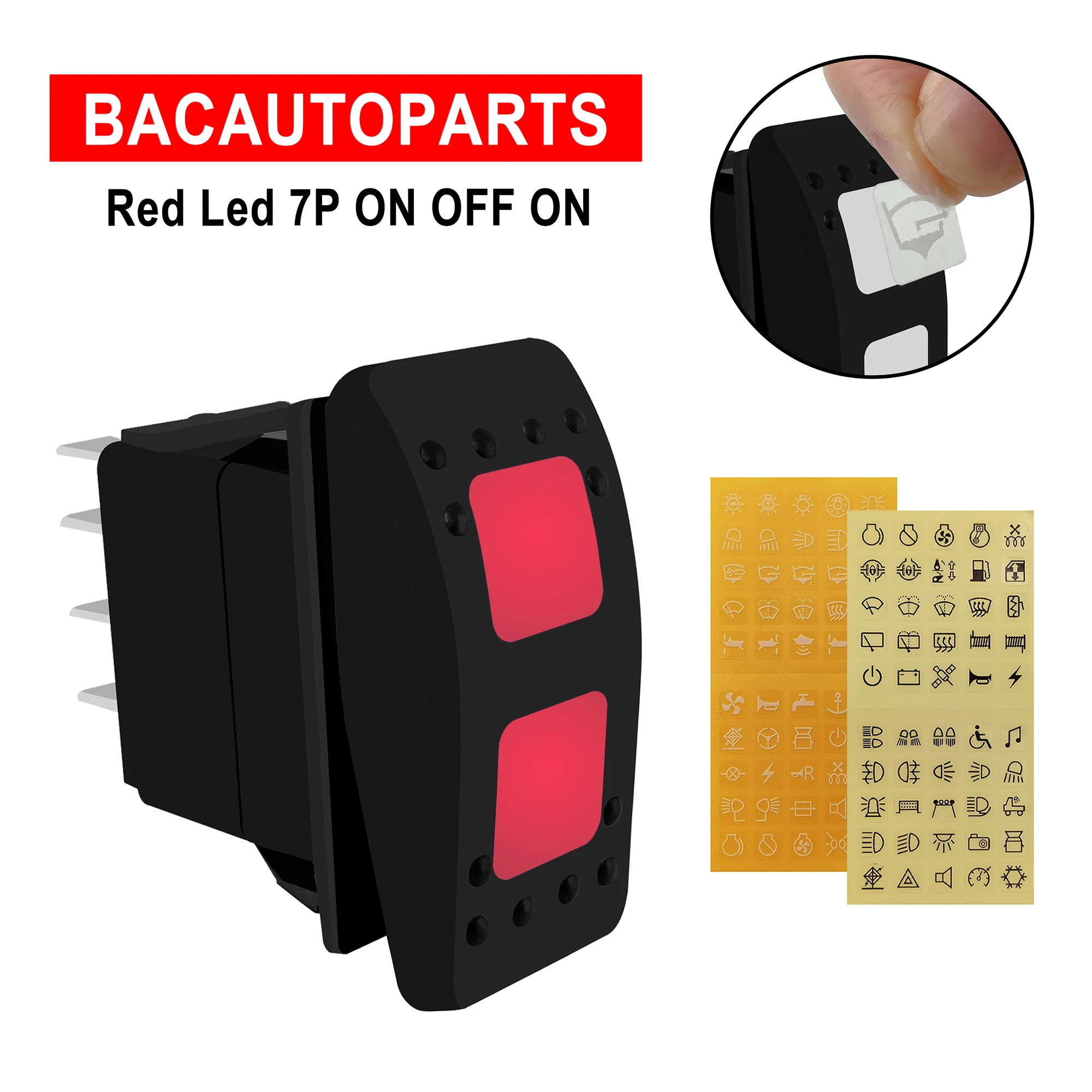 DPDT 7Pins ON OFF ON 12V Red Dual Led Rocker Switch Sticker For Car Marine Boat NARVA Carling