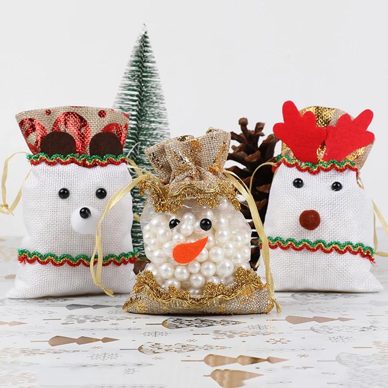 

Christmas Gift Bag Jewelry Packaging Bags Cookies Candy Drawstring Wrapping Bags Snowman Elk Santa Claus Xma Holiday Supplies