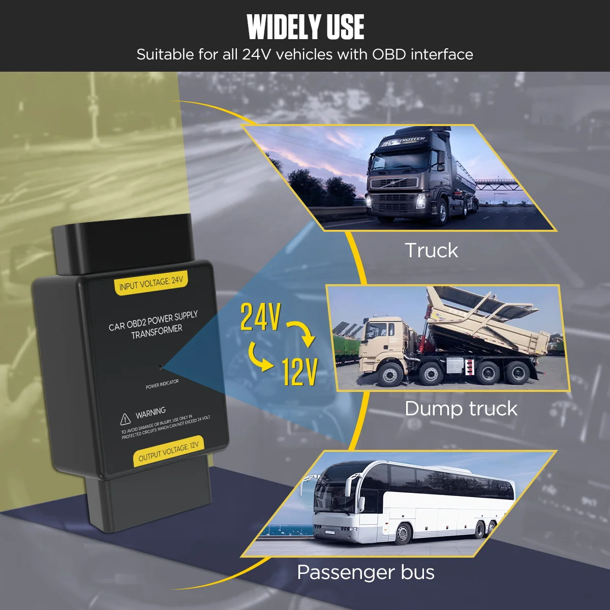 AUTOOL Auto OBD Netzteil Transformator Netzteil 24V zu 12V Eingangsspannung 24V zu Ausgangsspannung 12V OBD Adapter Stecker – Detail 2