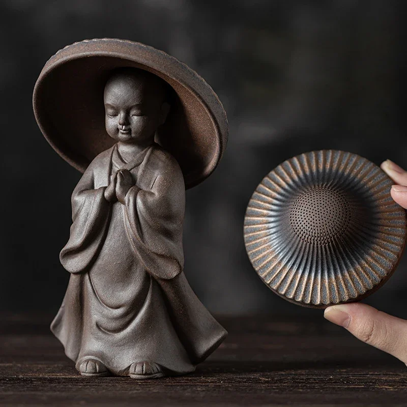 

Ceramic Tea Strainers Monk with Cap Tea Filter with Holder Pottery Tea Infuser Home Decoration Kitchen Gadgets
