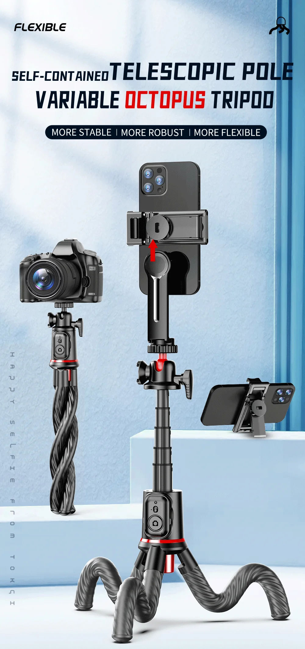Wireless Bluetooth Selfie Stick for Smartphone Gopro Tripod for DSLR Camera with Octopus Legs for Xiaomi iPhone Huawei Samsung