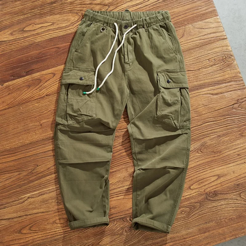 

Однотонная Одежда большого размера, эластичный комбинезон с несколькими карманами, мужские трендовые повседневные Длинные свободные брюки