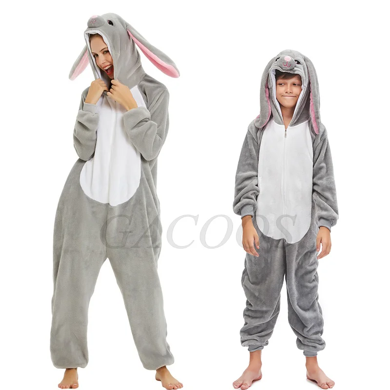 Animal Rabbit Lion Wolf Tiger Halloween Costumes Kigurumi Adult Onesies Kids Cosplay Clothes Women Men Anime One Piece Jumpsuit