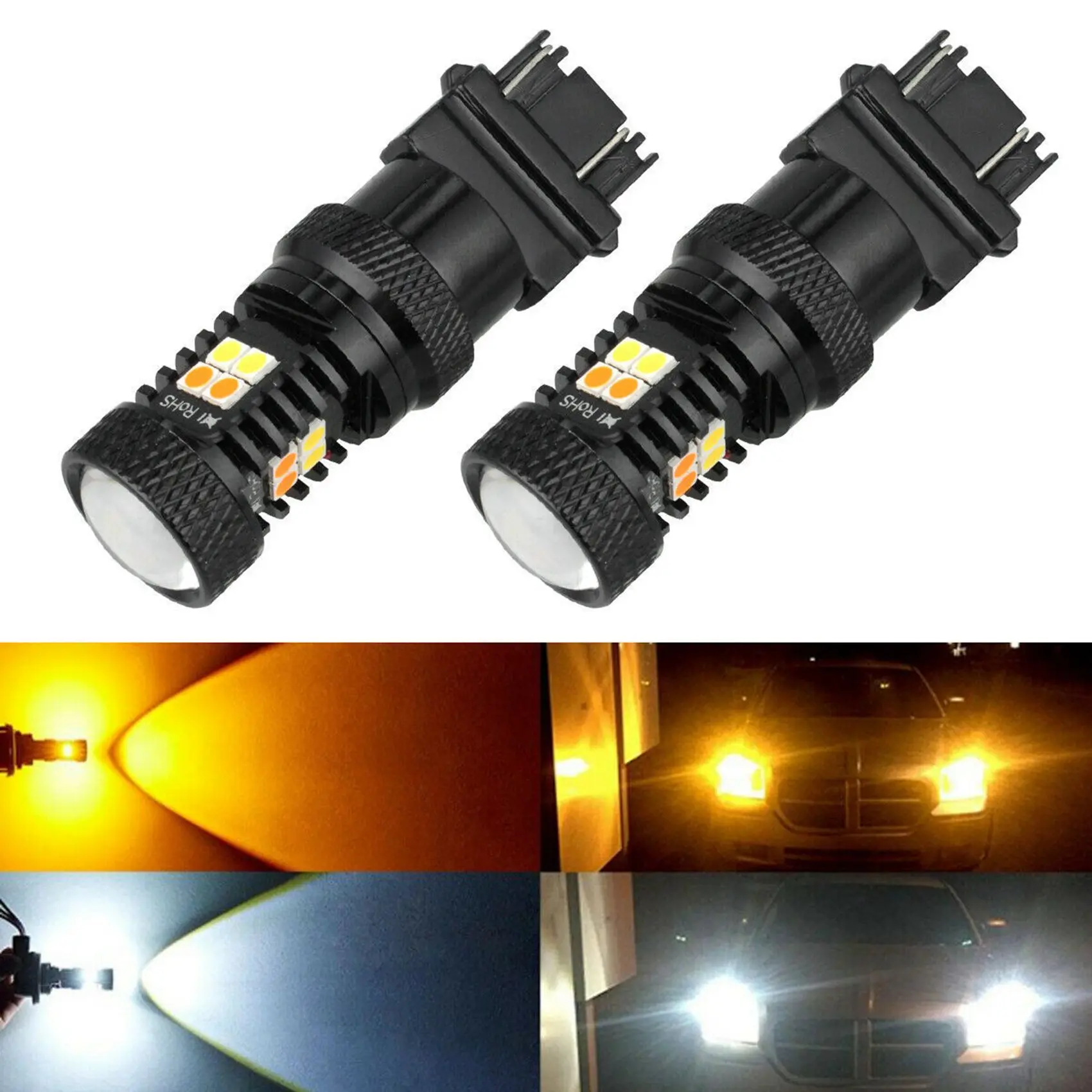 2pcs zweifarbige LED-Lampe t25 3157 p27/7w 3030 16led canbus Auto