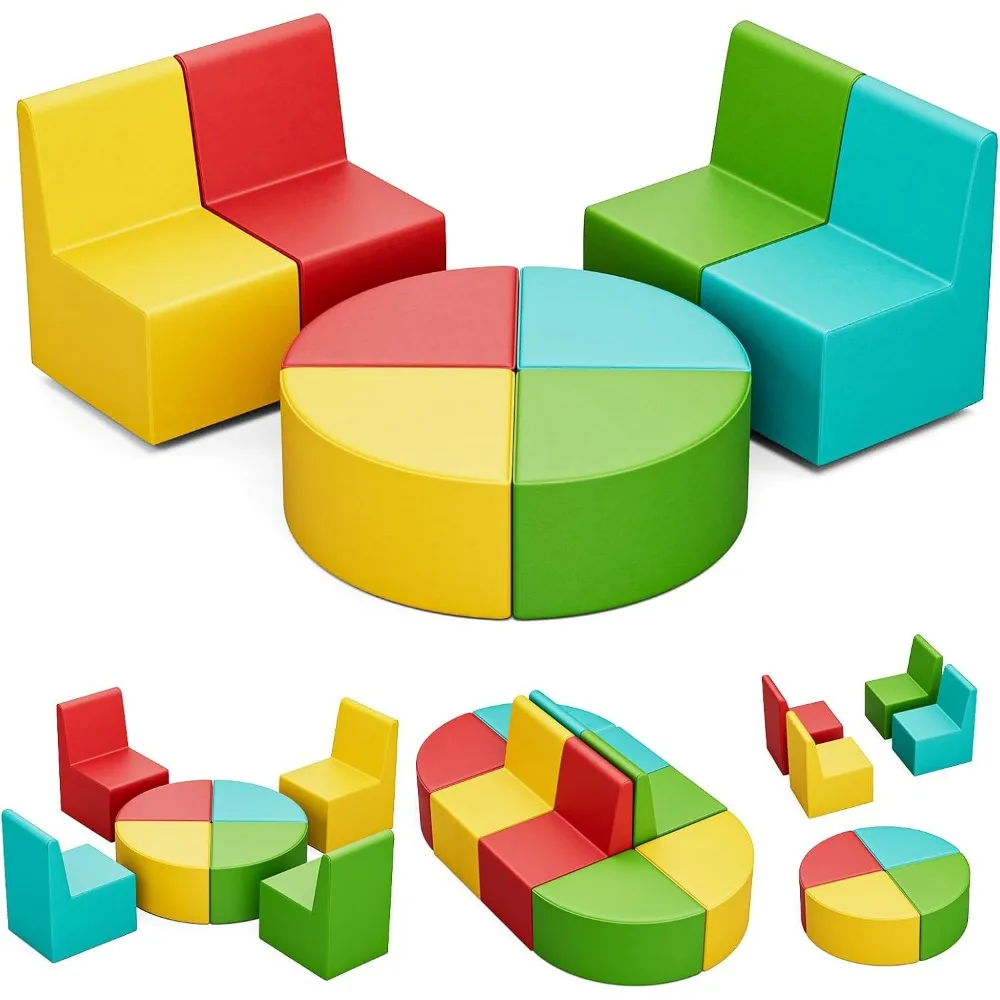 8 PCS Kids Sofa Set, Daycares Chairs for Toddlers Activities, Colorful Modular Flexible Seating Set for Home Preschool Playroom 6