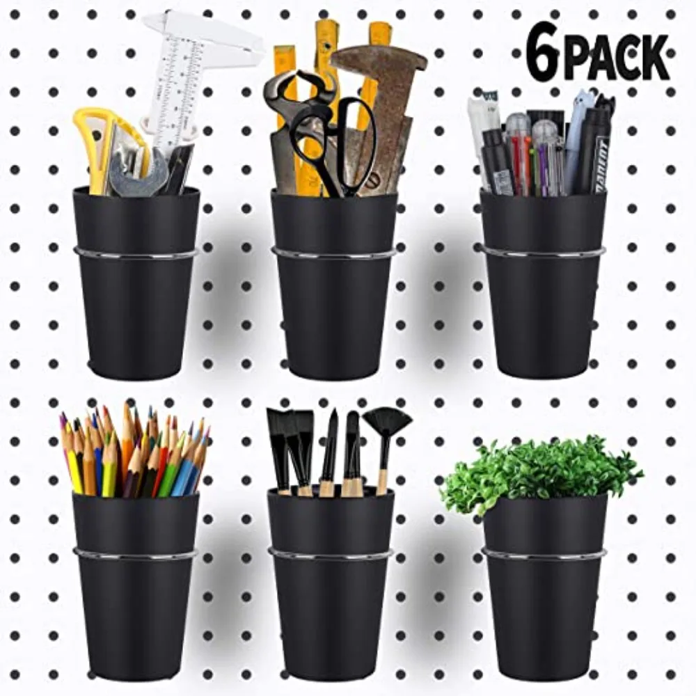 Self Adhesive Wall Hooks 6 Sets Pegboard Hooks with Pegboard Cups Ring Style Hooks for Cups Holder for Organizing Accessories Tools