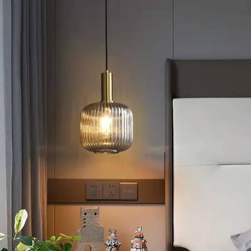 Nordic Vintage Colorful Glass Striped Chandelier pendant lights vintage pendant lights chandelier lighting pendant lamp For Dining Room Kitchen Island Pendant Light Bedroom Bedside Hanging Lamp