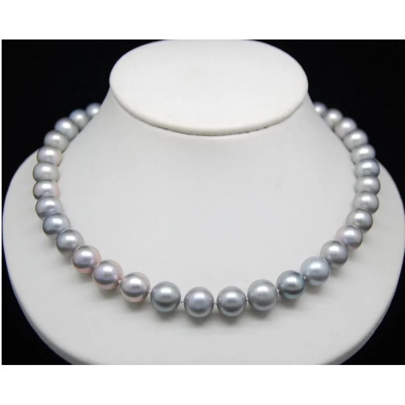 

HUGE 18"AAA ROUND 9-10MM PERFECT SOUTH SEA GENUINE GRAY PEARL NECKLACE 14k/20