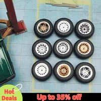 Kicarmod 1/64 Model Car All-Terrain Wheels with Rubber Tire Rivet Axle Metal Rims Diameter 14.5mm Refitting Parts For Hot Wheels 1