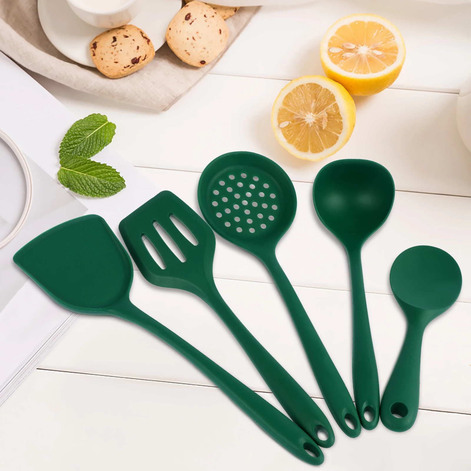 5Pcs Cooking Utensils Set Nonstick Silicone Cookware Set Heat Resistant Spatula Utensils Reusable Kitchen Cooking Shovel