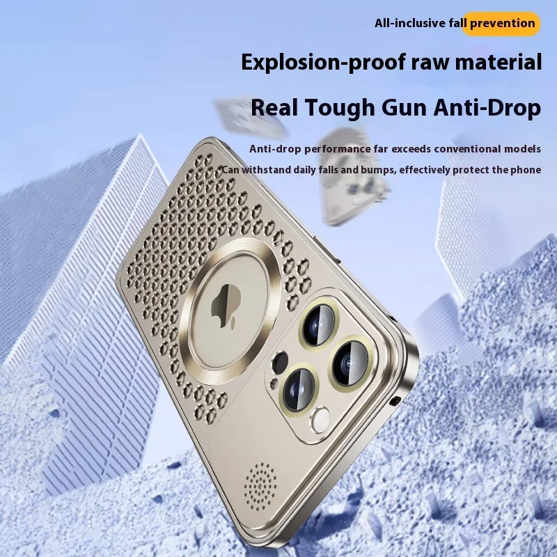 Titanium Aluminum Alloy Cooling Aromatherapy Phone Case For iphone 15 13 14 Pro Max Hollow Magnetic Magsafe Lens Protection Case