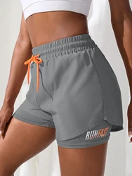 Women's High Rise Yoga Shorts with Elastic Comfort and Layered Design - M (Grey)