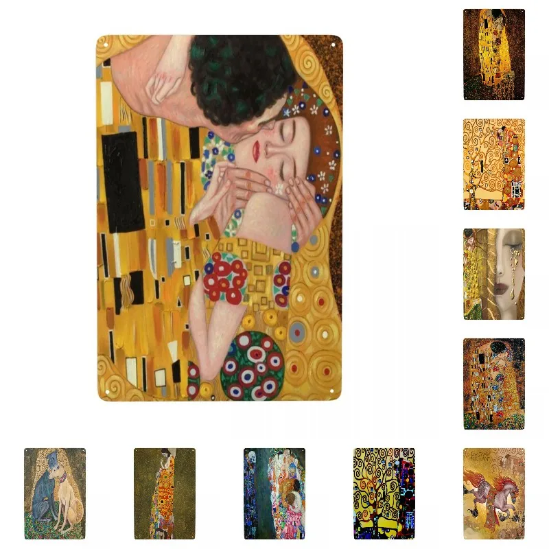 Personalizza Il Bacio Di Gustav Klimt Metal Sign Vintage Painting Art Tin Segni Decorativi Targa Gate Garden Yard Man Cave Bar Wall