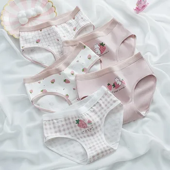 5 pezzi di slip antibatterici in morbido cotone per bambine, mutandine con stampa fragola, nuove mutande traspiranti per bambini da 3 a 16 anni