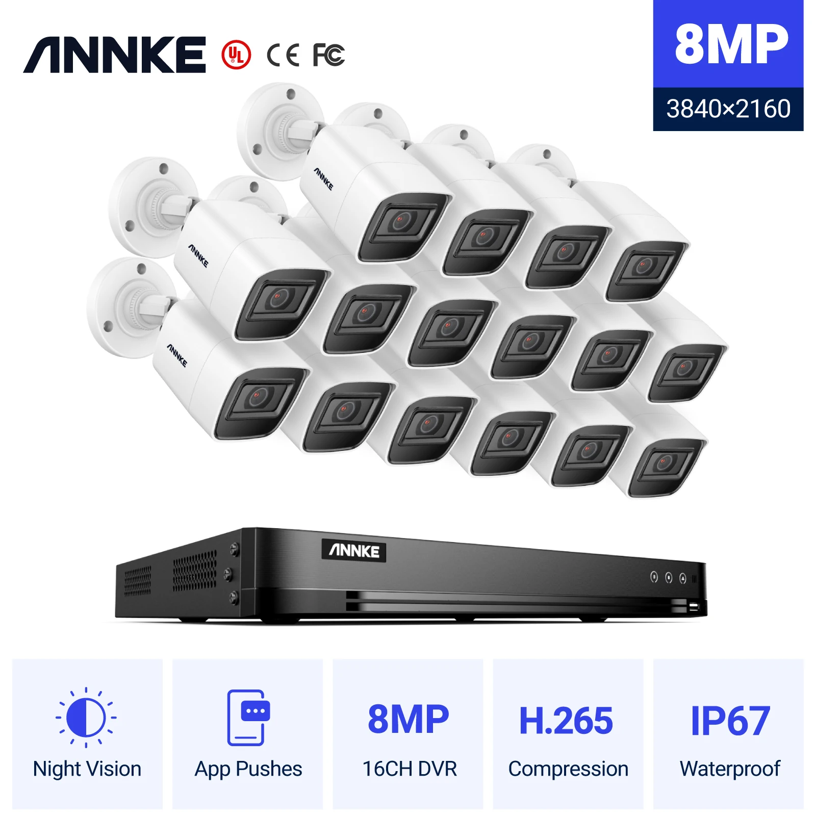 

Система видеонаблюдения ANNKE, 4K Ultra HD, 16 каналов, 8 Мп, 5 в 1