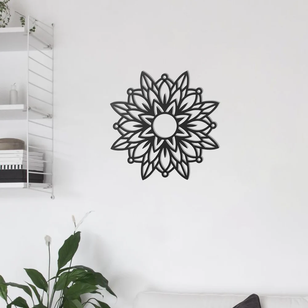 Wildflower Mandala Metal Wall Art - Flower Silhouette Indoor Outdoor Decor