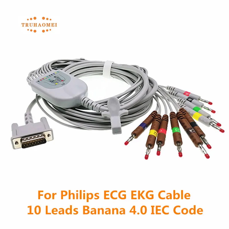 

For Philips ECG Cable with 20K Resistor M3703C M1772A Pagewriter 100 200 200i One Piece EKG Wire Banana 4.0 AHA or IEC Codes