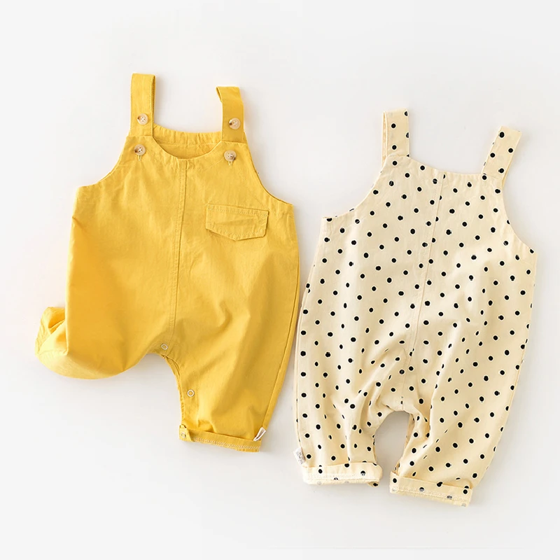 

Baby Girl Boy Denim Jumpsuit Spring Summer Casual Solid Polka Dot Suspender Pants for Newborns Cotton Sleeveless Kids Clothes