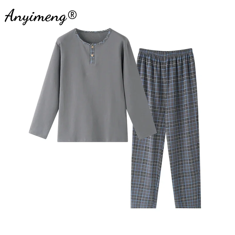 Elegant Man's Pajamas Loungewear Autumn Winter New Big Size 3xl 4xl Knitted Cotton Sleepwear Fashion Lounge Set Nightwear
