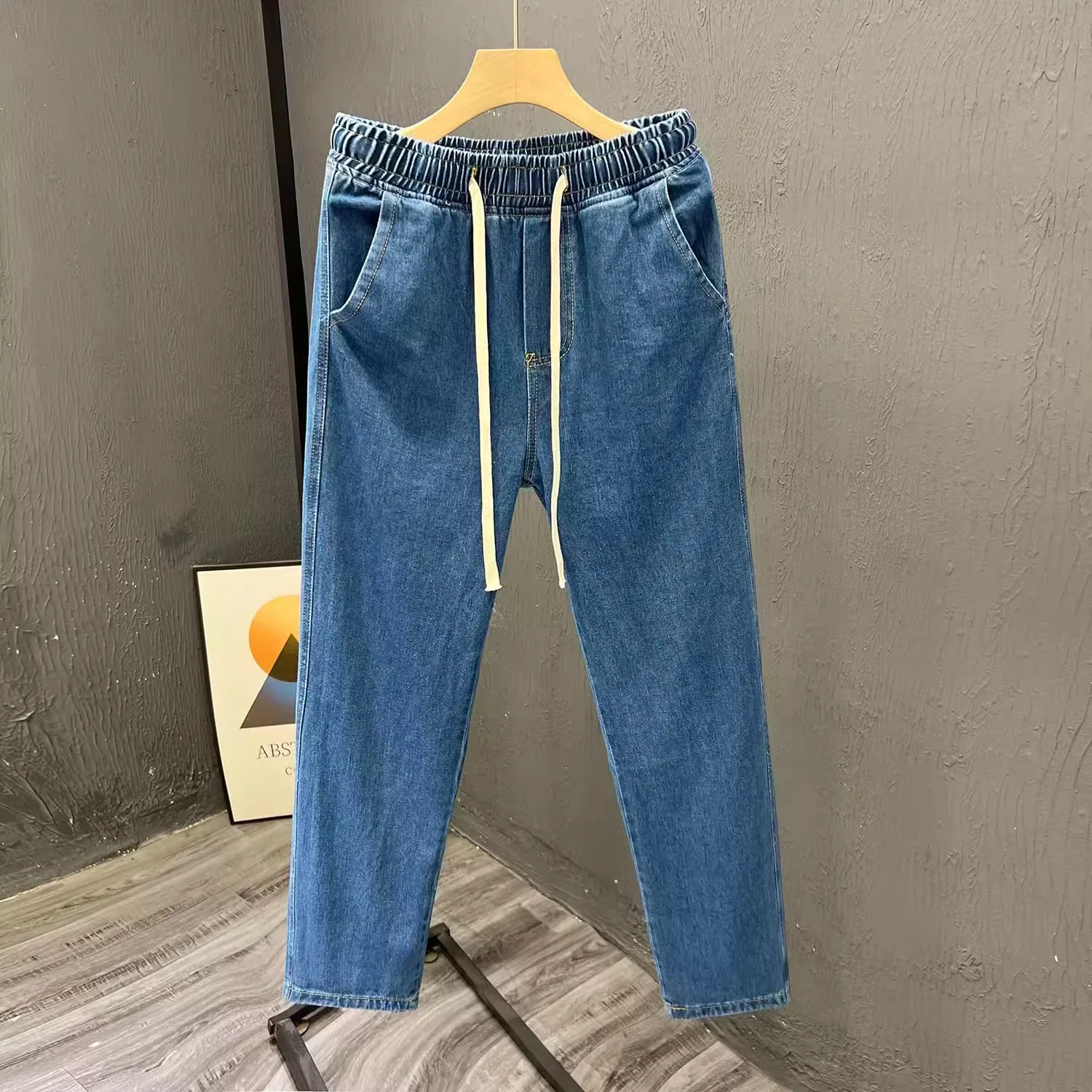 Light Blue Men's Loose Straight Leg Jeans American Sle Casual Long Pants Wide Leg Trousers Spring Autumn Seasonal Wear