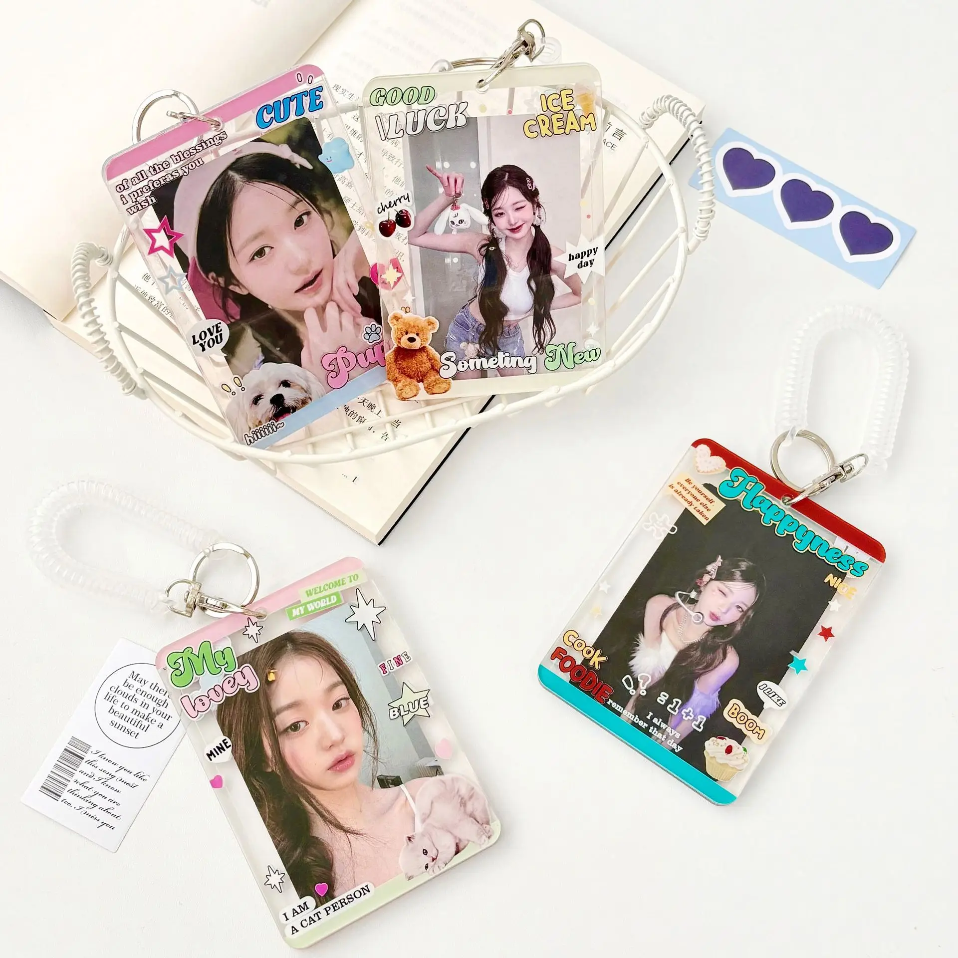 MINKYS Retro Double Side 3 inch Kpop Photocard Holder Photo Card Holder Bag Pendant School Stationery 5