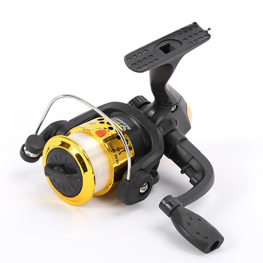 Folding Spinning Fishing Reel with 100m Fishing Line 5.1:1 Gear Ratio Portable Ultralight Fishing Reel, Size: Large, Gold