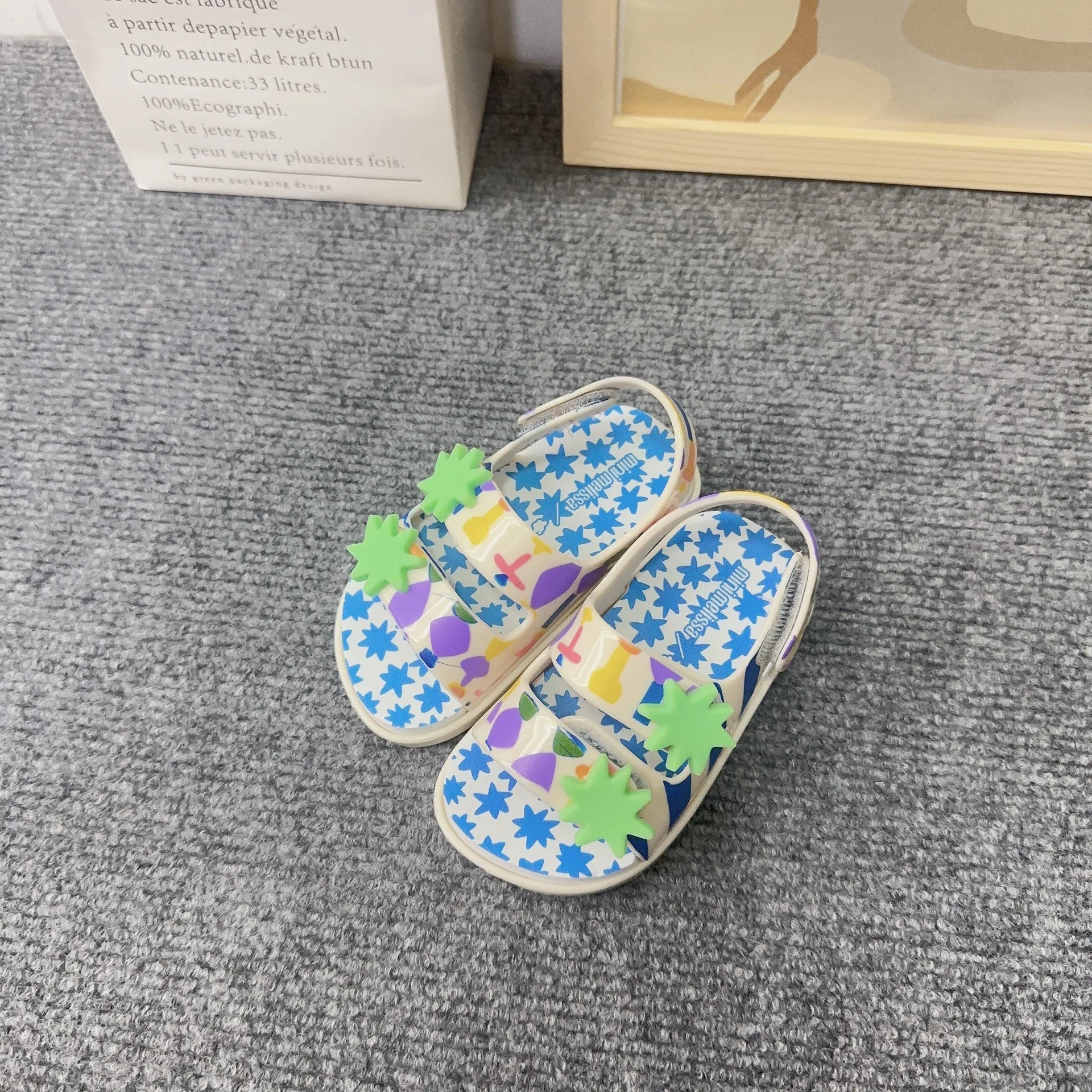 Mini Melissa Girls Sandals Summer New Contrast Color Cow Pattern Flat Children Sandals Fashion Baby Boys Girls Beach Shoes 5