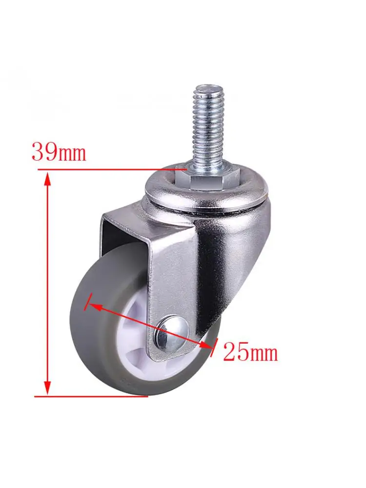 4 Pcs/Lot Casters 1 Inch Gray Tpe Screw Caster, M6 Silent Wheel, Diameter25mm Household Universal Wheel