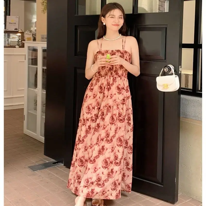 

2023 New Summer Dressed Girl French Romantic Printing Chiffon Camisole Fragmentary Flower Free Shipping