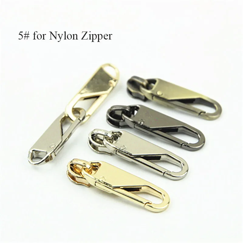 30pcs 5# Zipper Slider for Nylon Zips Metal Snap Clasp Pendant Zipper Puller DIY Repair Parts Zip Head Bag Accessory