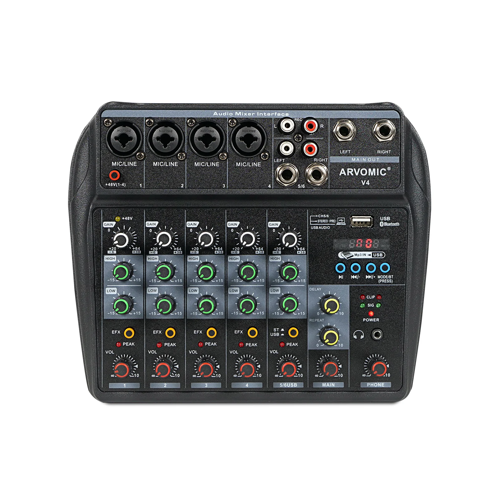 6 Channel Audio Mixer (V4) with USB & Bluetooth Function, Delay