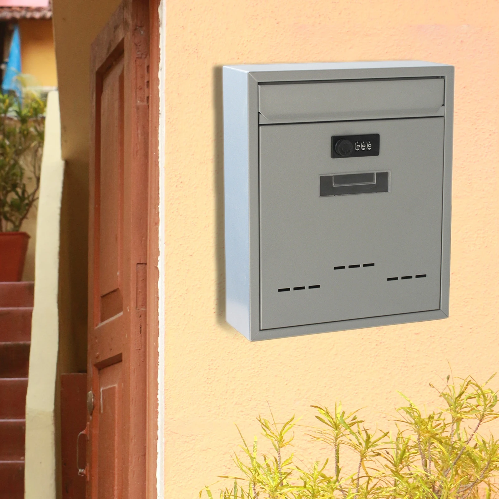 Large Wall Mount Mailbox Code Lock Letterbox Rainproof Iron Large Capacity Retro Style External Drop Box Office Home Out