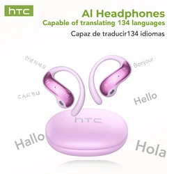 HTC Bluetooth Earphones - Sports Wireless Headphones with Mic, Powerful Bass, AI Translator, Waterproof, Long Battery Life (Purple AI)