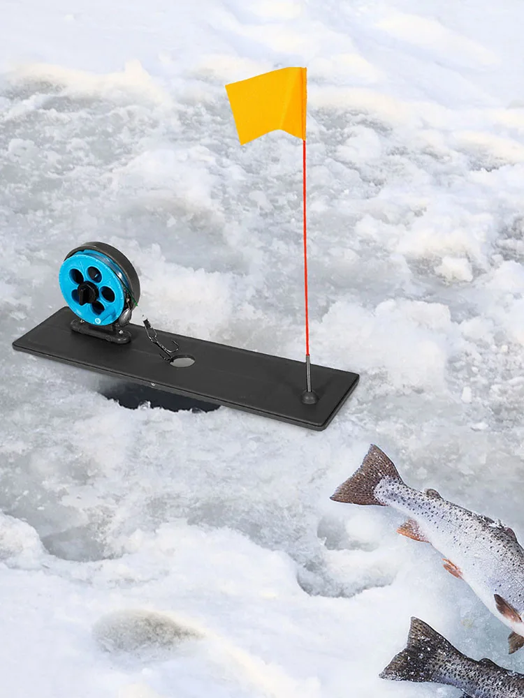 Portable Ice Fishing Rod Outdoor Ice Fishing Gear Accessories for Winter Fishing Ice Fishing Tip-Up Ice Fishing Rattle Reel Stand with Pole Indicator Flags 