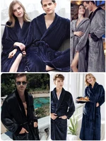 Coral velvet couple's comfortable winter bathrobe 3